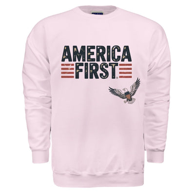 America First Crew Sweatshirt - Premium Cotton Fleece | Sustainable Patriotic Apparel - SweatshirtAmerica First